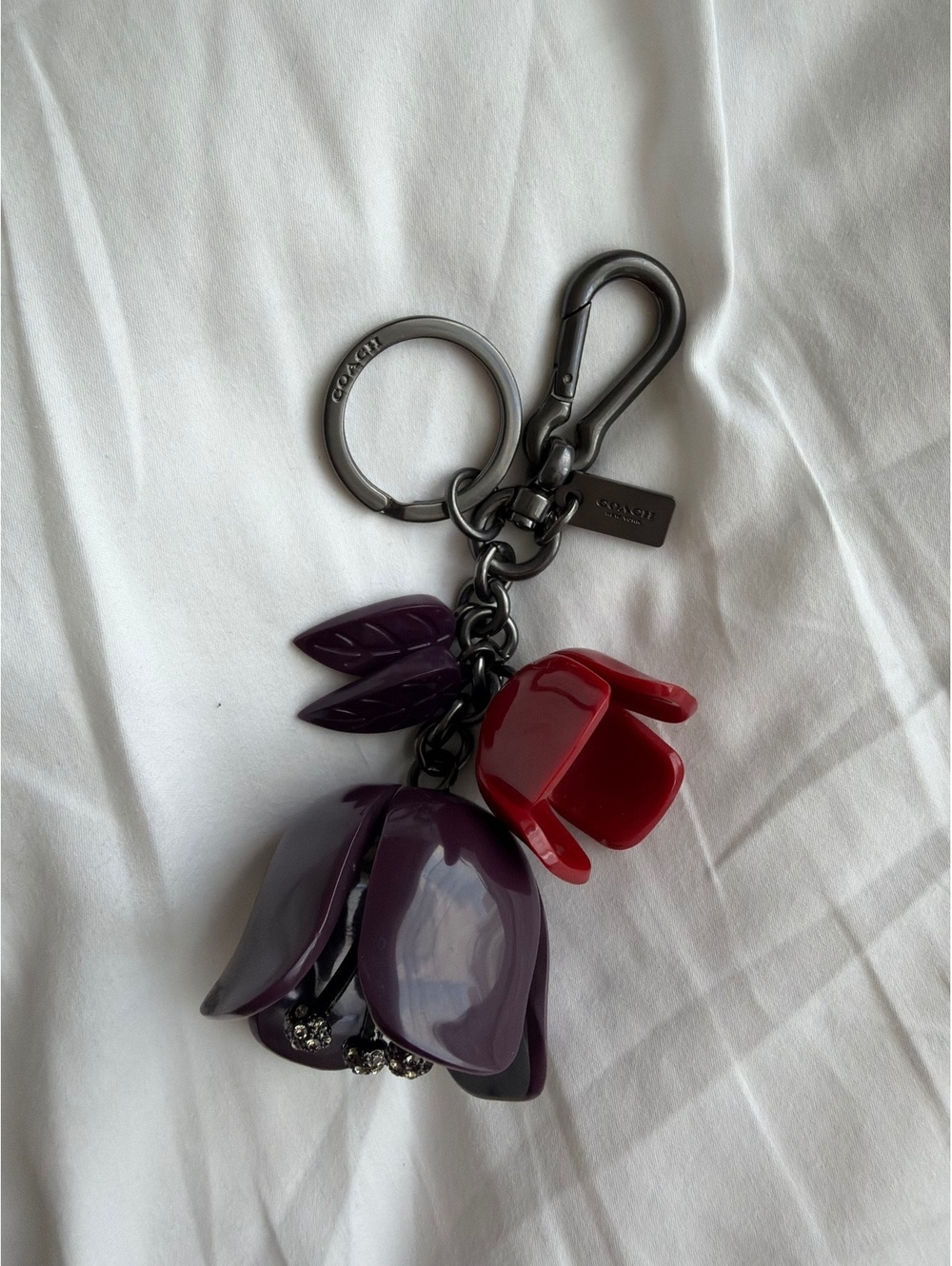 Coach Resin Tea Rose Tulip Bag Charm Keychain Discontinued Purple Red Gunmetal